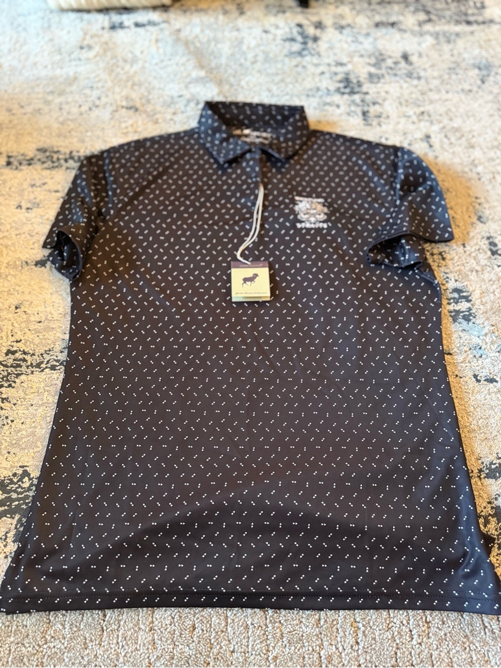 Women's Black Button-Down Shirt with Subtle White Print